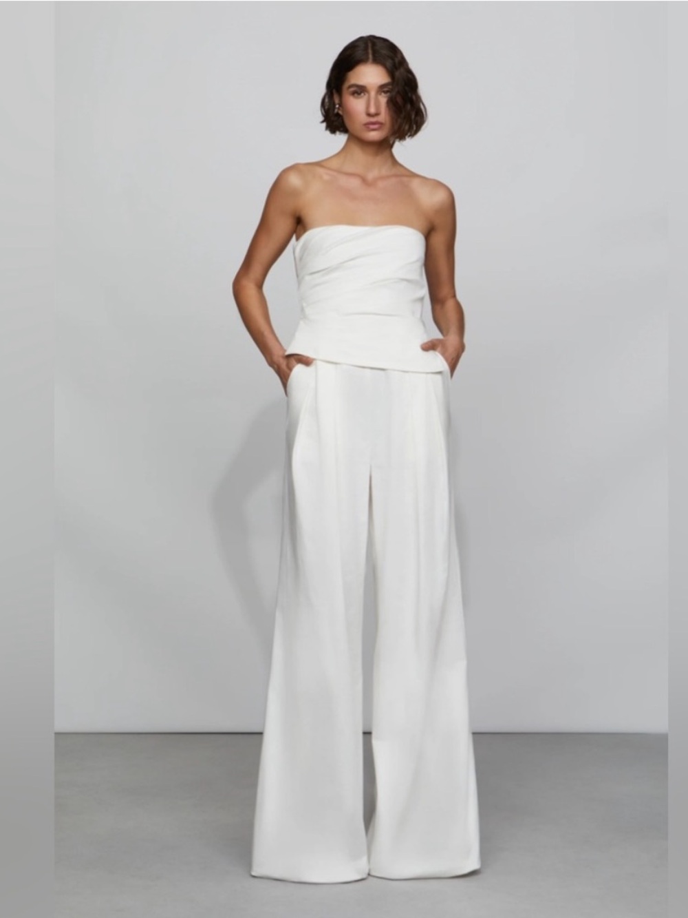 Et Ochs Strapless White Wide-Leg Strapless Jumpsuit